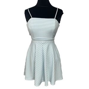 Hutch Anthropologie Blue White Stripe Strappy Fit & Flare Mini Dress, #1651, XS
